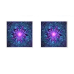 Blown Glass Flower Of An Electricblue Fractal Iris Cufflinks (square) by jayaprime