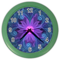 Blown Glass Flower Of An Electricblue Fractal Iris Color Wall Clocks by jayaprime