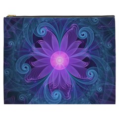 Blown Glass Flower Of An Electricblue Fractal Iris Cosmetic Bag (xxxl)  by jayaprime