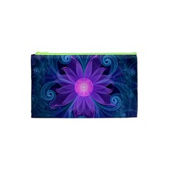 Blown Glass Flower Of An Electricblue Fractal Iris Cosmetic Bag (xs) by jayaprime