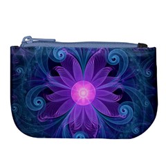 Blown Glass Flower Of An Electricblue Fractal Iris Large Coin Purse by jayaprime