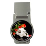 Animal skull with a wreath of wild flower Money Clips (Round)  Front