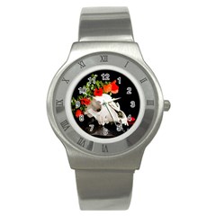 Animal Skull With A Wreath Of Wild Flower Stainless Steel Watch by igorsin