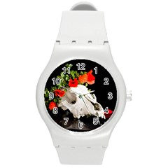 Animal Skull With A Wreath Of Wild Flower Round Plastic Sport Watch (m) by igorsin