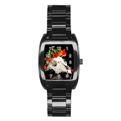 Animal Skull With A Wreath Of Wild Flower Stainless Steel Barrel Watch by igorsin