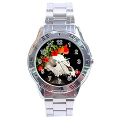 Animal Skull With A Wreath Of Wild Flower Stainless Steel Analogue Watch by igorsin