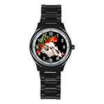 Animal skull with a wreath of wild flower Stainless Steel Round Watch Front