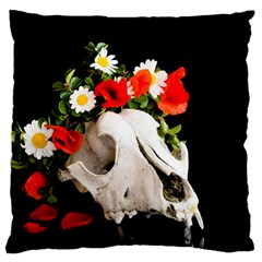 Animal Skull With A Wreath Of Wild Flower Large Flano Cushion Case (one Side)