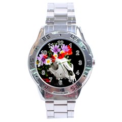 Animal Skull With A Wreath Of Wild Flower Stainless Steel Analogue Watch by igorsin