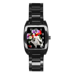 Animal Skull With A Wreath Of Wild Flower Stainless Steel Barrel Watch by igorsin