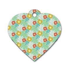 Vintage Floral Summer Pattern Dog Tag Heart (two Sides) by TastefulDesigns