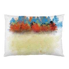 Colorful Tree Landscape In Orange And Blue Pillow Case by digitaldivadesigns