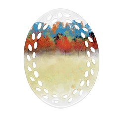 Colorful Tree Landscape In Orange And Blue Oval Filigree Ornament (two Sides) by digitaldivadesigns