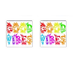 Good Vibes Rainbow Colors Funny Floral Typography Cufflinks (square) by yoursparklingshop