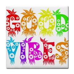 Good Vibes Rainbow Colors Funny Floral Typography Face Towel