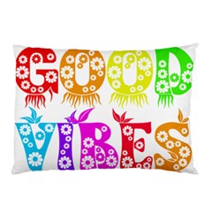 Good Vibes Rainbow Colors Funny Floral Typography Pillow Case
