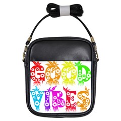 Good Vibes Rainbow Colors Funny Floral Typography Girls Sling Bags