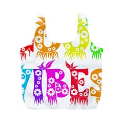 Good Vibes Rainbow Colors Funny Floral Typography Full Print Recycle Bags (m)  by yoursparklingshop