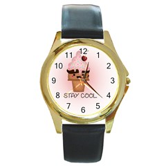 Stay Cool Round Gold Metal Watch by ZephyyrDesigns
