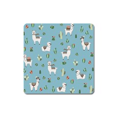 Lama And Cactus Pattern Square Magnet by Valentinaart