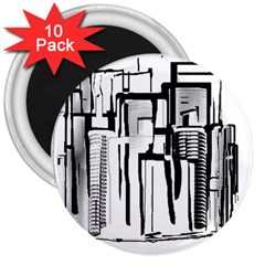 Black And White City 3  Magnets (10 Pack)  by digitaldivadesigns