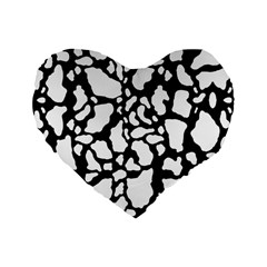 White On Black Cow Skin Standard 16  Premium Heart Shape Cushion  by LoolyElzayat