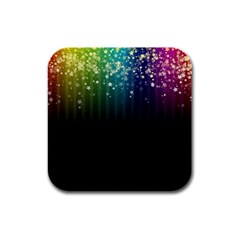 Colorful Space Rainbow Stars Rubber Square Coaster (4 Pack)  by LoolyElzayat