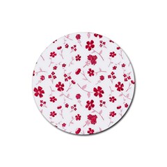 Sweet Shiny Floral Red Rubber Coaster (round)  by ImpressiveMoments