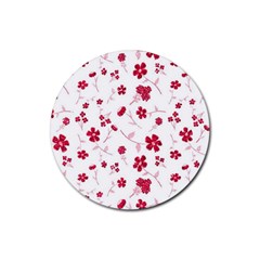 Sweet Shiny Floral Red Rubber Round Coaster (4 Pack)  by ImpressiveMoments