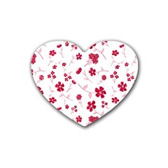 Sweet Shiny Floral Red Rubber Coaster (heart)  by ImpressiveMoments