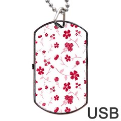 Sweet Shiny Floral Red Dog Tag Usb Flash (two Sides) by ImpressiveMoments