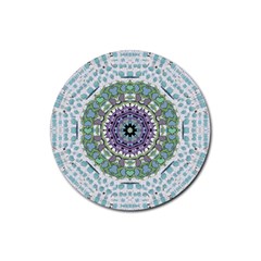 Hearts In A Decorative Star Flower Mandala Rubber Coaster (round)  by pepitasart