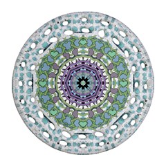 Hearts In A Decorative Star Flower Mandala Ornament (round Filigree) by pepitasart