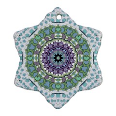 Hearts In A Decorative Star Flower Mandala Snowflake Ornament (two Sides) by pepitasart