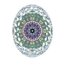 Hearts In A Decorative Star Flower Mandala Ornament (oval Filigree) by pepitasart