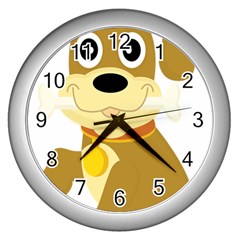 Dog Doggie Bone Dog Collar Cub Wall Clocks (silver)  by Nexatart