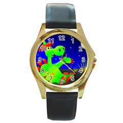 Dragon Grisu Mythical Creatures Round Gold Metal Watch by Nexatart