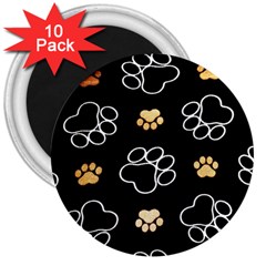 Dog Pawprint Tracks Background Pet 3  Magnets (10 Pack) 