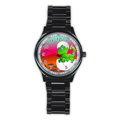 Dinosaur Dino Baby Dino Lizard Stainless Steel Round Watch by Nexatart