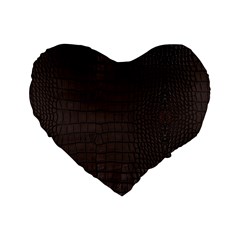 Gator Brown Leather Print Standard 16  Premium Flano Heart Shape Cushions by LoolyElzayat