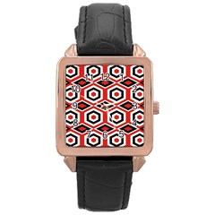 Motif Batik Design Decorative Rose Gold Leather Watch  by Nexatart