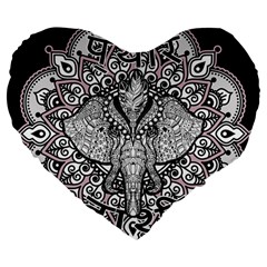 Ornate Hindu Elephant  Large 19  Premium Flano Heart Shape Cushions by Valentinaart