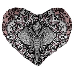 Ornate Hindu Elephant  Large 19  Premium Flano Heart Shape Cushions by Valentinaart
