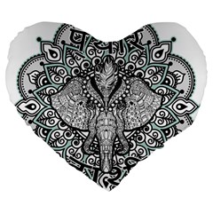 Ornate Hindu Elephant  Large 19  Premium Flano Heart Shape Cushions by Valentinaart