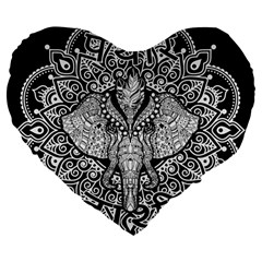 Ornate Hindu Elephant  Large 19  Premium Heart Shape Cushions by Valentinaart