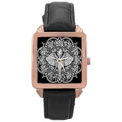 Ornate Hindu Elephant  Rose Gold Leather Watch  by Valentinaart