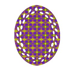 Purple Yellow Swirl Pattern Oval Filigree Ornament (two Sides) by BrightVibesDesign