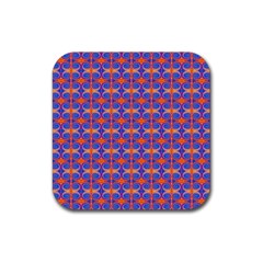 Blue Orange Yellow Swirl Pattern Rubber Coaster (square)  by BrightVibesDesign