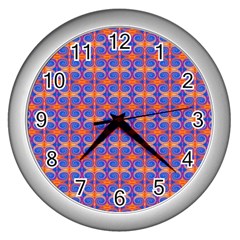 Blue Orange Yellow Swirl Pattern Wall Clocks (silver) 
