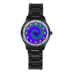 Swirl Green Blue Abstract Stainless Steel Round Watch by BrightVibesDesign